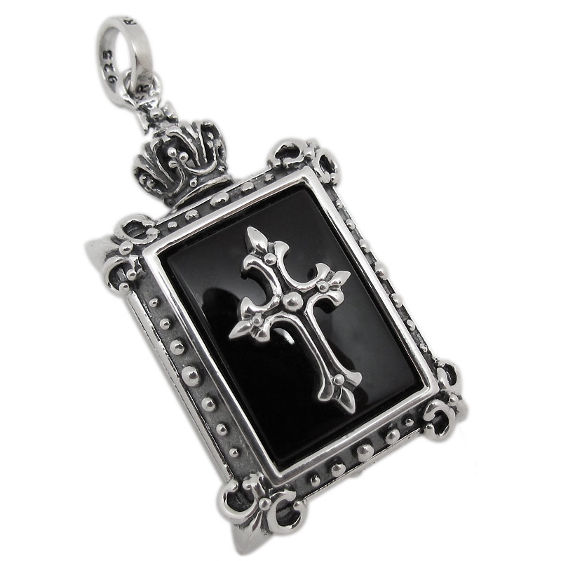 BIG FDL FRAME LOCKET WITH CROSS  ONYX