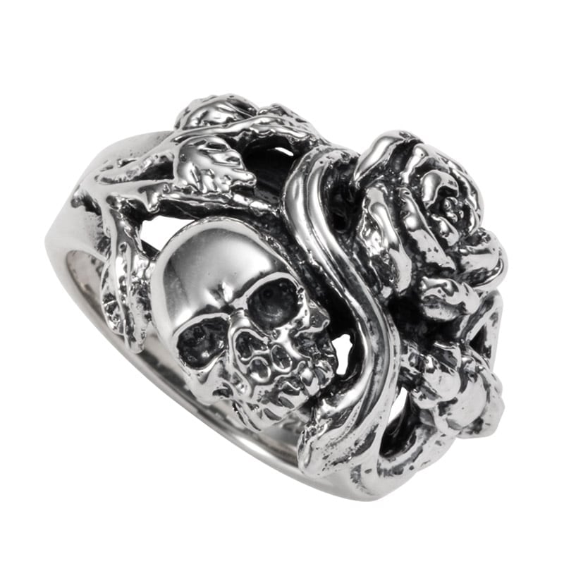 SNAKE SKULL & ROSE RING