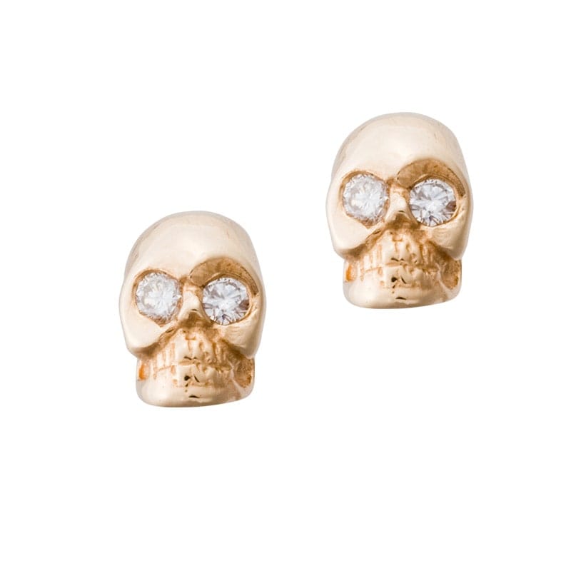 ROCKN ROYAL SKULL STUDS WITH DIAMONDS IN 2 EYES 18K GOLD (ñ)