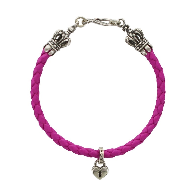 BRAIDED BRACELET WITH CROWN TIPS & TINY HEART LOCK & KEY CHARM  
