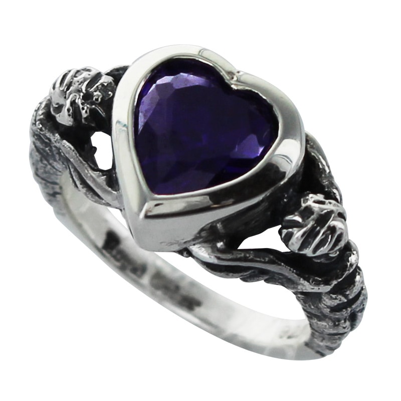 LARGE HEART CZ WITH CHERUB SIDE BANDS