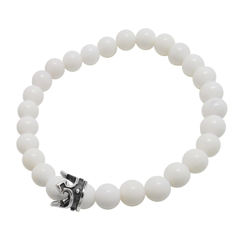 STONE WITH KNAVE CROWN BRACELET (WHITE ONYX) 6mm