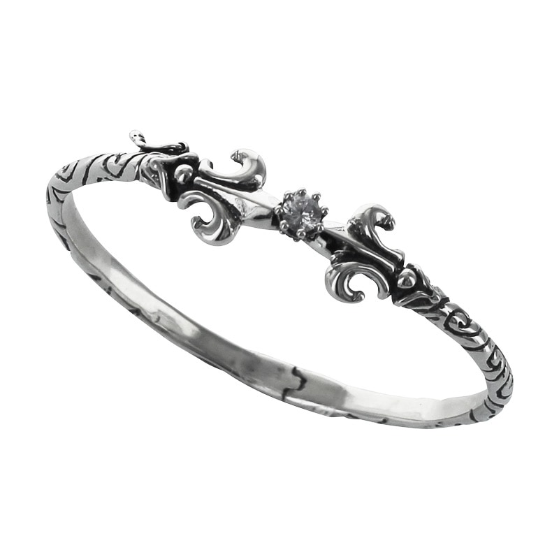 RIBBON CUFF WITH FDLS & CROWN CZ | ブレスレット,シルバー 