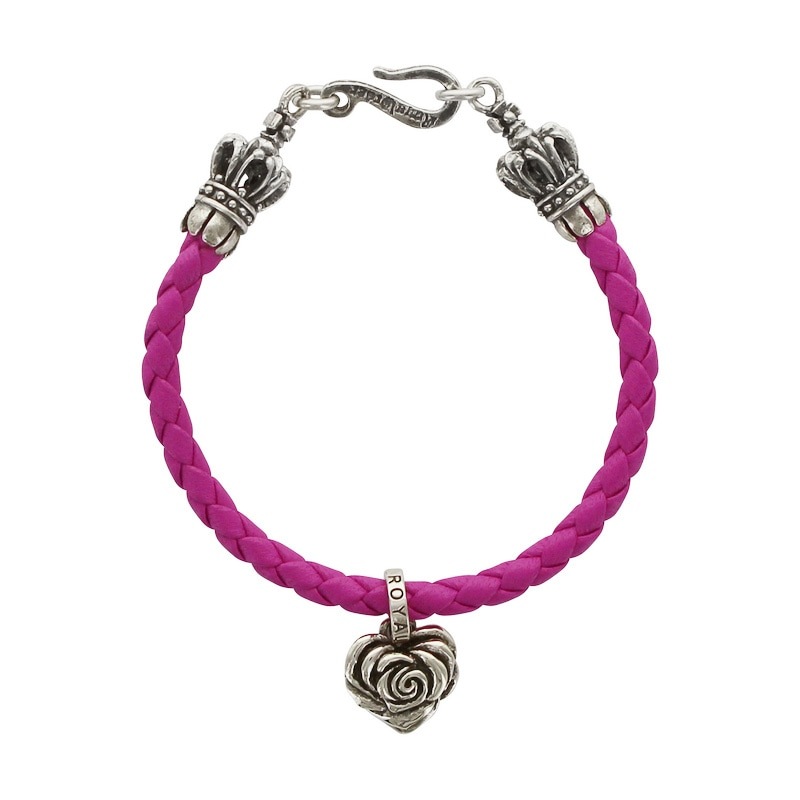 BRAIDED BRACELET WITH CROWN TIPS & SMALL HEART ROSE