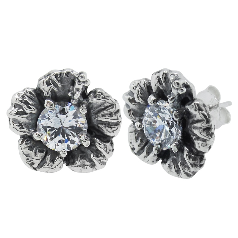 LARGE HIBISCUS STUDS WITH CZ (���ñ��)