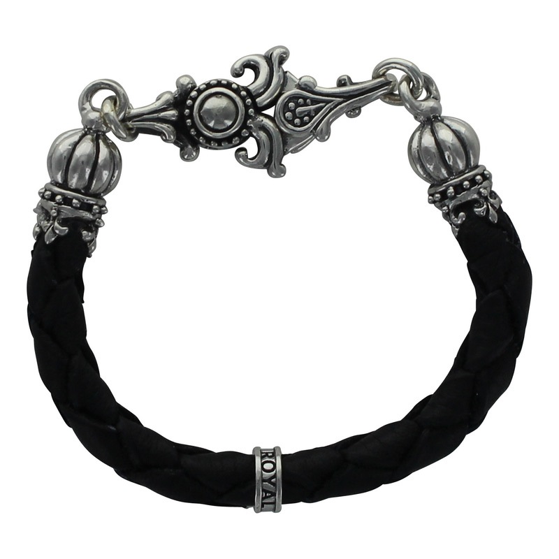 THICK BRAIDED BRACELET WITH CROWN TIPS & SHIELD CLIP