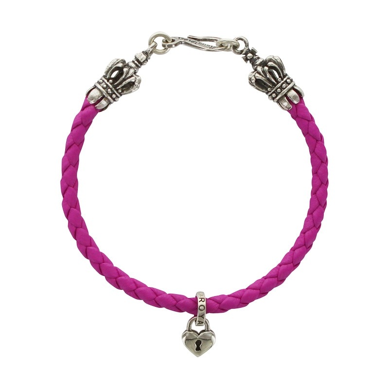 BRAIDED BRACELET WITH CROWN TIPS & TINY HEART LOCK & KEY CHARM