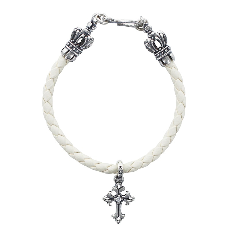 BRAIDED BRACELET WITH CROWN TIPS & OPEN FDL TINY CROSS