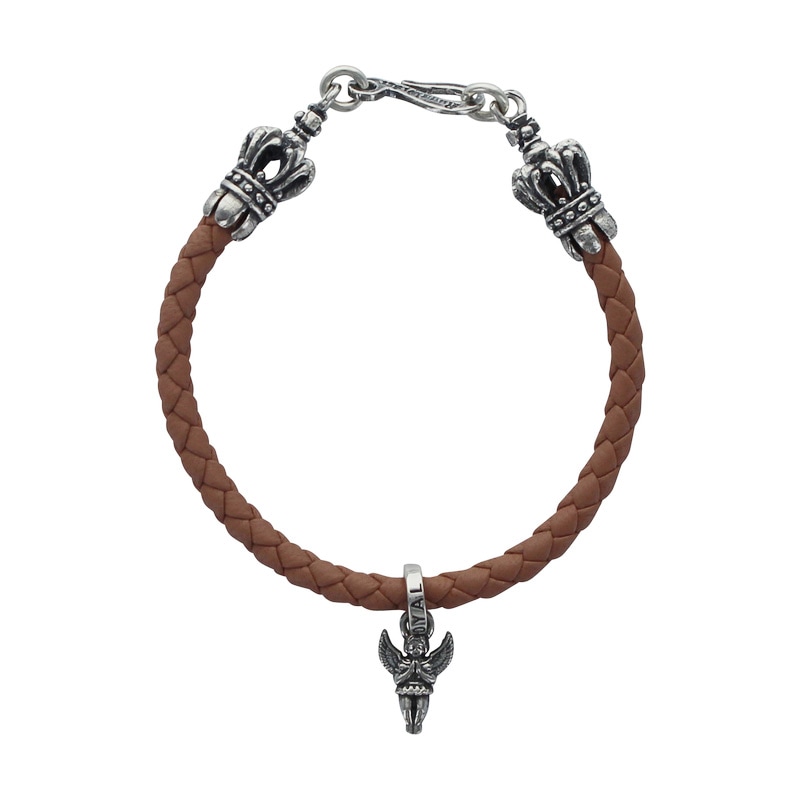 BRAIDED BRACELET WITH CROWN TIPS & PRAYING ANGEL CHARM