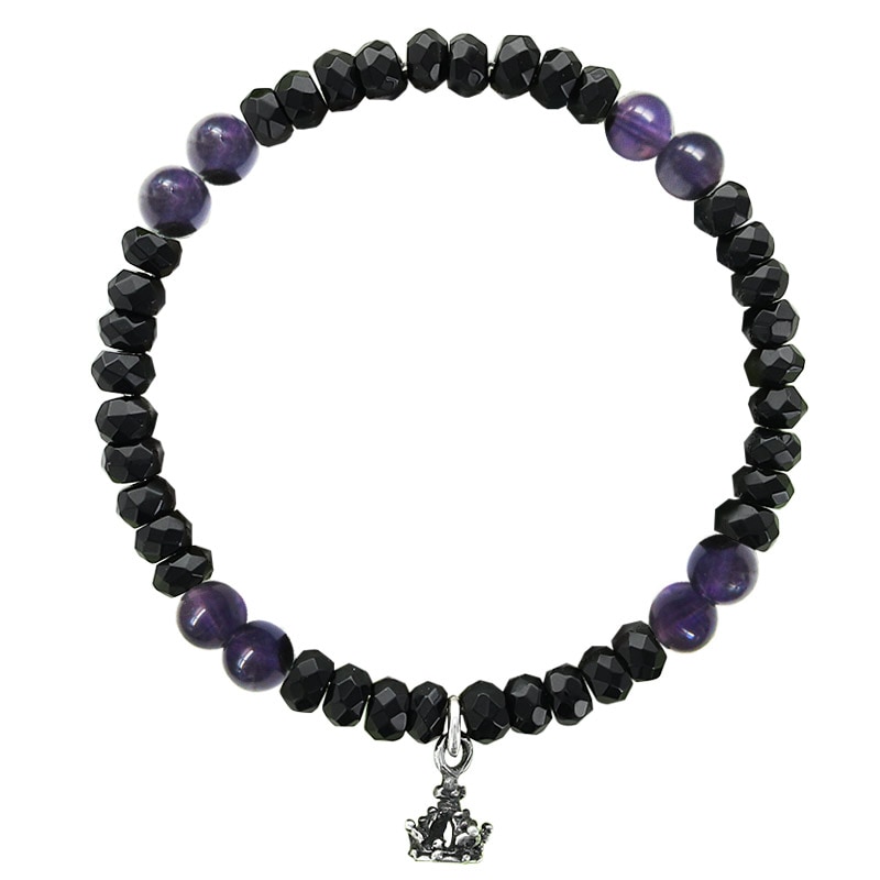 �ڥ���饤����꾦�ʡ�STONE WITH NEW TINY CROWN BRACELET (BUTTON CUT ONYX & AMETHYST) 6mm