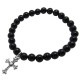 STONE WITH TINY CHAPEL CROSS BRACELET (BLACK ONYX) 6mm