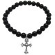 STONE WITH TINY CHAPEL CROSS BRACELET (BLACK ONYX) 6mm