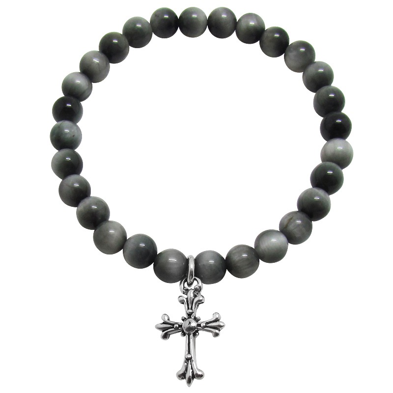 STONE WITH TINY CHAPEL CROSS BRACELET (EAGLE EYE) 6mm