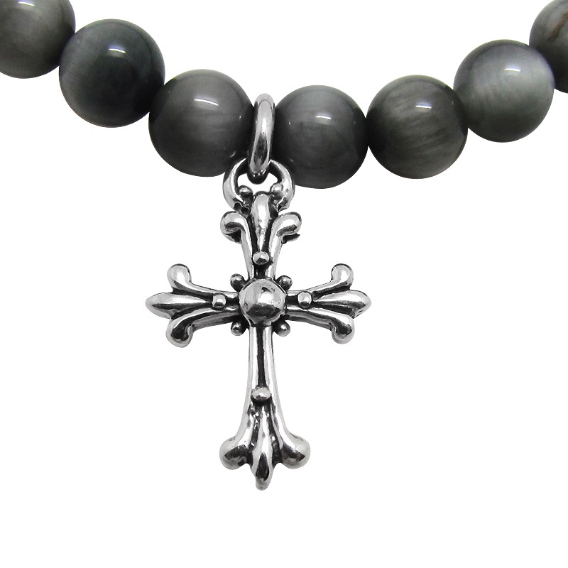 STONE WITH TINY CHAPEL CROSS BRACELET (EAGLE EYE) 6mm