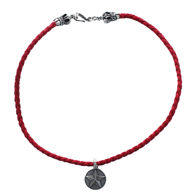 BRAIDED NECKLACE WITH CROWN TIPS AND CROWN/ CHEVRON STAR COIN