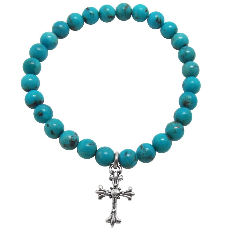 STONE WITH TINY CHAPEL CROSS BRACELET (TOURQUOISE) 6mm