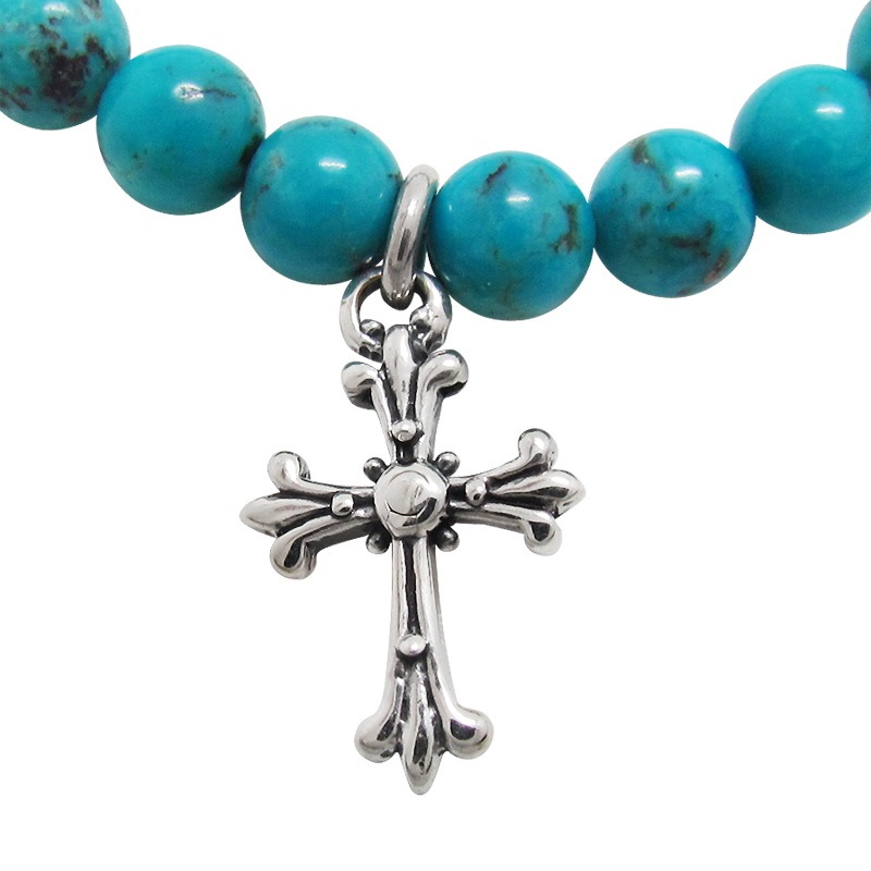 STONE WITH TINY CHAPEL CROSS BRACELET (TOURQUOISE) 6mm