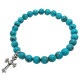 STONE WITH TINY CHAPEL CROSS BRACELET (TOURQUOISE) 6mm