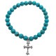 STONE WITH TINY CHAPEL CROSS BRACELET (TOURQUOISE) 6mm