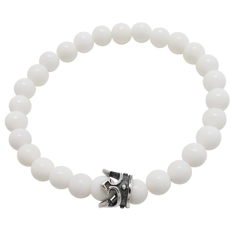 STONE WITH KNAVE CROWN BRACELET (WHITE ONYX) 6mm