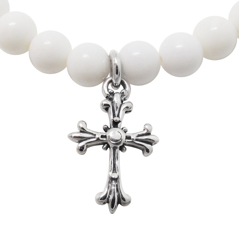 STONE WITH TINY CHAPEL CROSS BRACELET (WHITE ONYX) 6mm