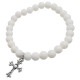 STONE WITH TINY CHAPEL CROSS BRACELET (WHITE ONYX) 6mm