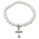 STONE WITH TINY CHAPEL CROSS BRACELET (WHITE ONYX) 6mm