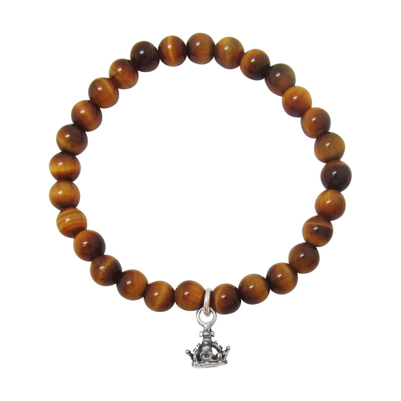 STONE WITH NEW TINY CROWN BRACELET (TIGER EYE) 6mm