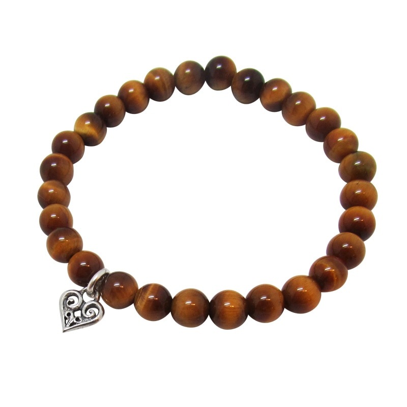 STONE WITH TINY ALLEGRA HEART BRACELET (TIGER EYE) 6mm