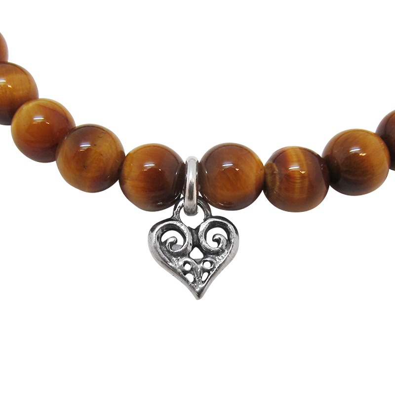 STONE WITH TINY ALLEGRA HEART BRACELET (TIGER EYE) 6mm