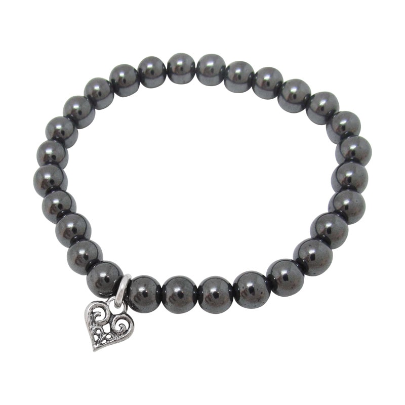 STONE WITH TINY ALLEGRA HEART BRACELET (HEMATITE) 6mm