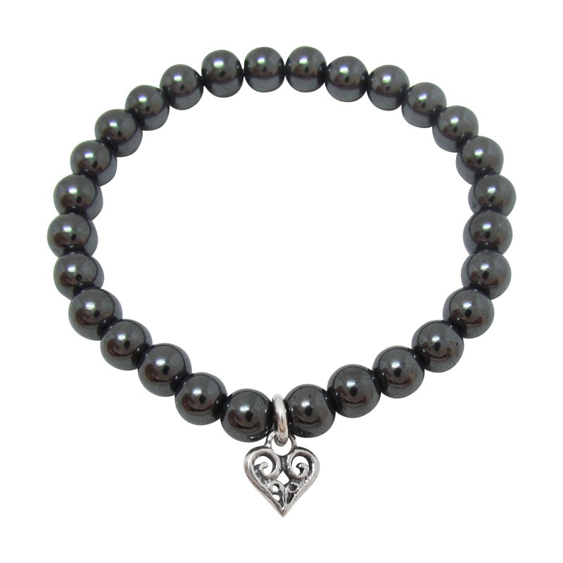 STONE WITH TINY ALLEGRA HEART BRACELET (HEMATITE) 6mm