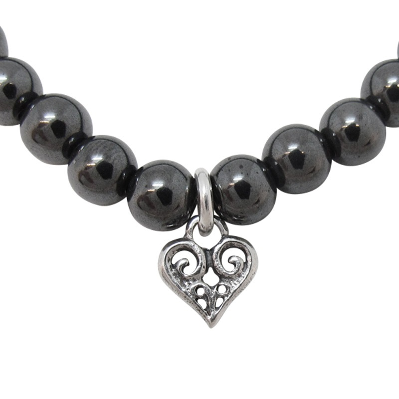 STONE WITH TINY ALLEGRA HEART BRACELET (HEMATITE) 6mm