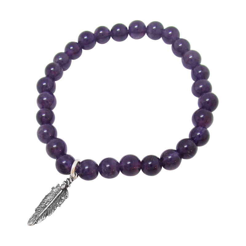 STONE WITH FEATHER 3 BRACELET (AMETHYST) 6mm