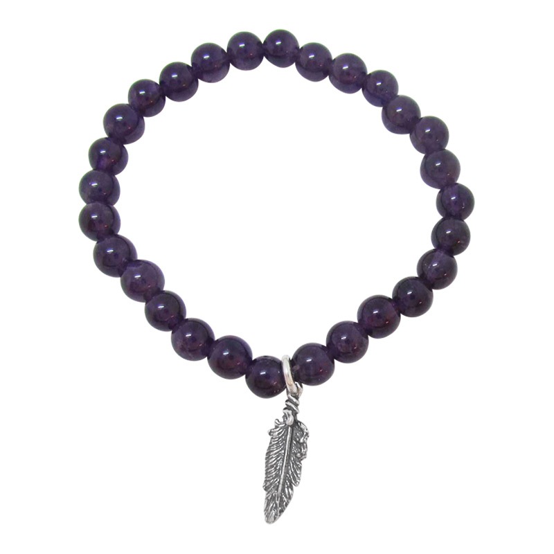 STONE WITH FEATHER 3 BRACELET (AMETHYST) 6mm