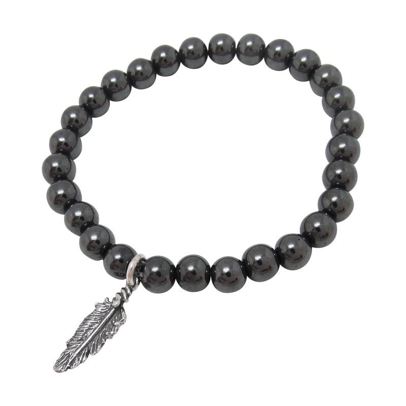 STONE WITH FEATHER 3 BRACELET (HEMATITE) 6mm