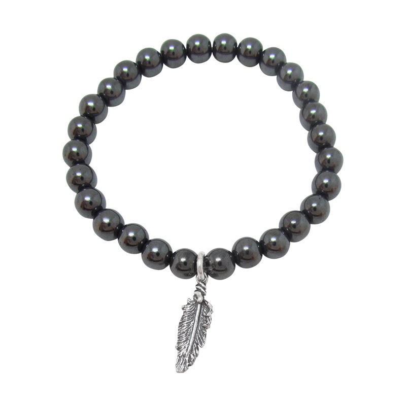 STONE WITH FEATHER 3 BRACELET (HEMATITE) 6mm