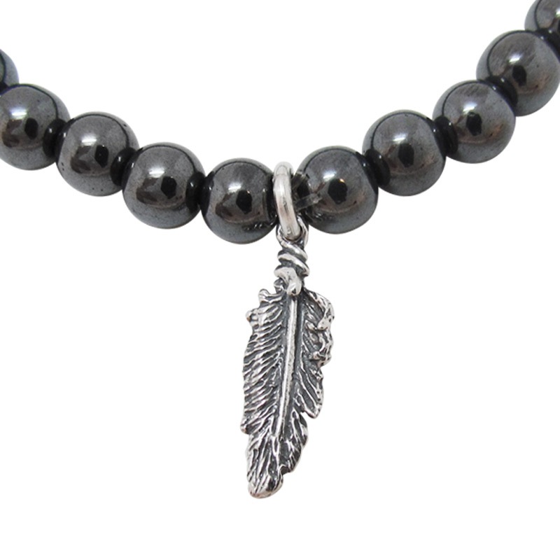 STONE WITH FEATHER 3 BRACELET (HEMATITE) 6mm