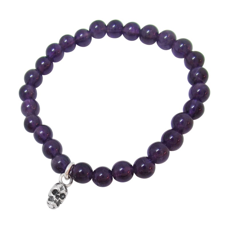 STONE WITH DOUBLE FACE SKULL BRACELET (AMETHYST) 6mm