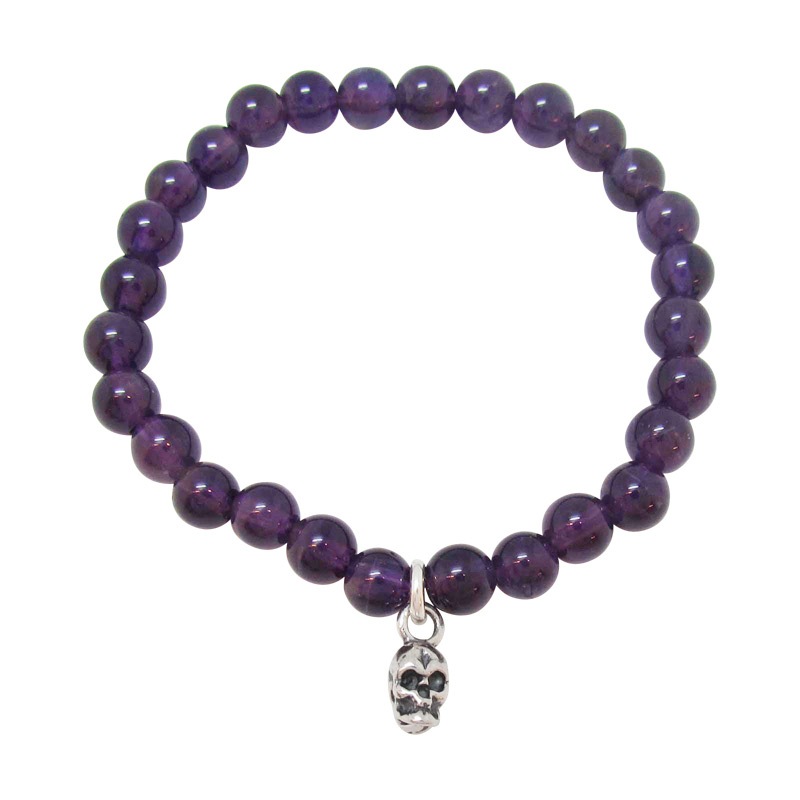 STONE WITH DOUBLE FACE SKULL BRACELET (AMETHYST) 6mm