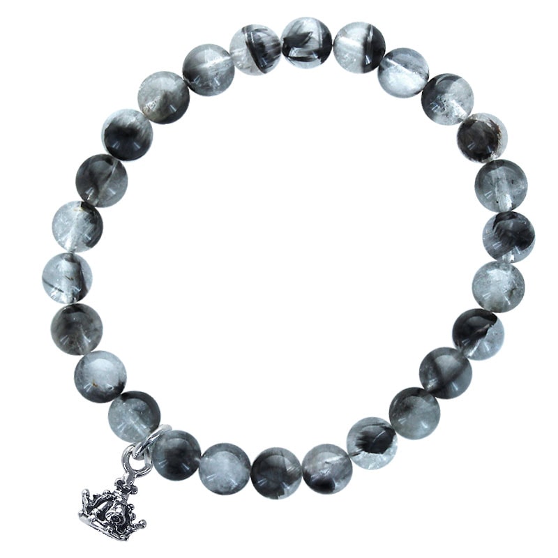 STONE WITH NEW TINY CROWN BRACELET (PLATINUM RUTILE QUARTZ) 8mm