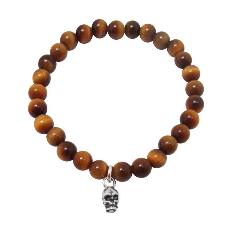 STONE WITH DOUBLE FACE SKULL BRACELET (TIGER EYE) 6mm