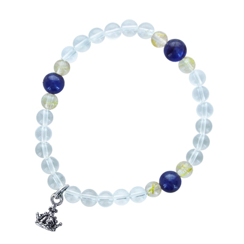STONE WITH NEW TINY CROWN BRACELET (6mm CRYSTAL/ GOLDEN RUTILE QUARTZ / 8mm SAPPHIRE))
