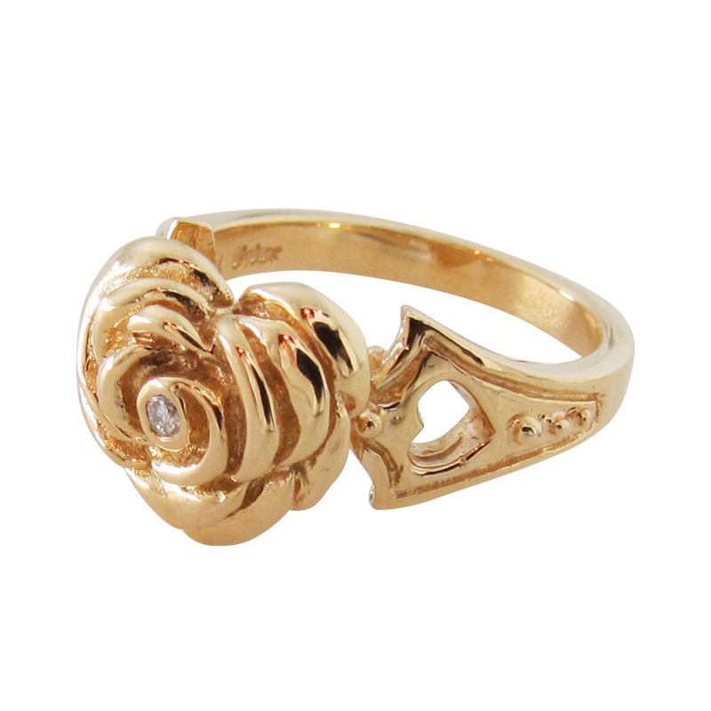 SMALL HEART ROSE WITH 1 DIAMOND 18K GOLD