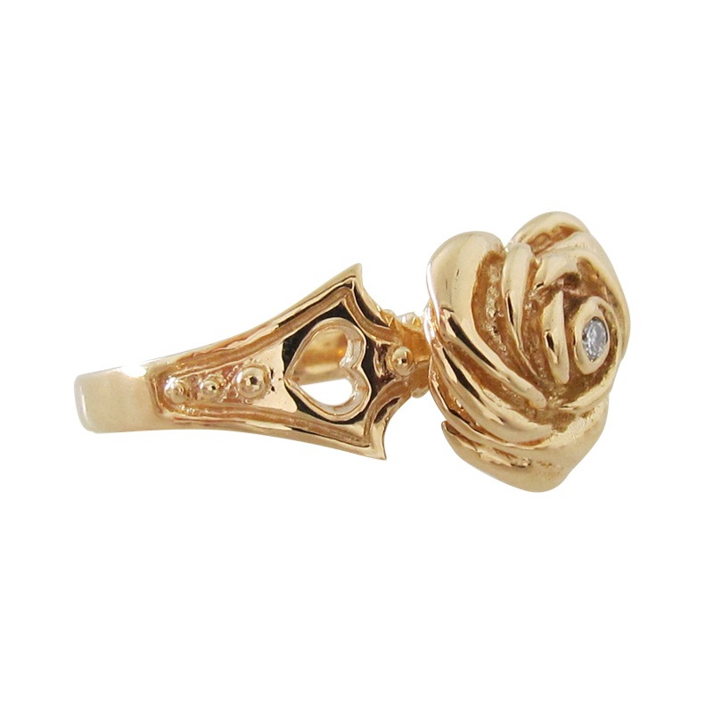 SMALL HEART ROSE WITH 1 DIAMOND 18K GOLD