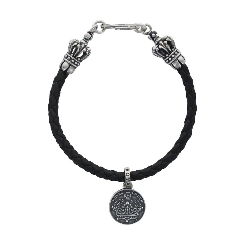 BRAIDED BRACELET WITH CROWN TIPS & CROWN / CHEVRON STAR COIN