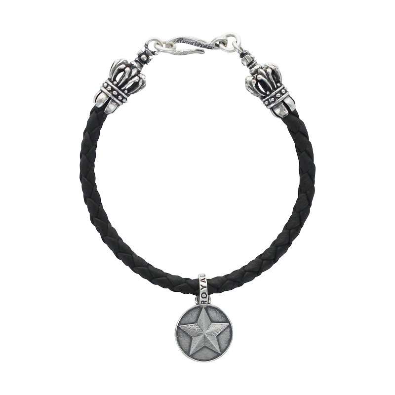 BRAIDED BRACELET WITH CROWN TIPS & CROWN / CHEVRON STAR COIN