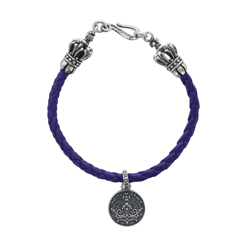 BRAIDED BRACELET WITH CROWN TIPS & CROWN / CHEVRON STAR COIN