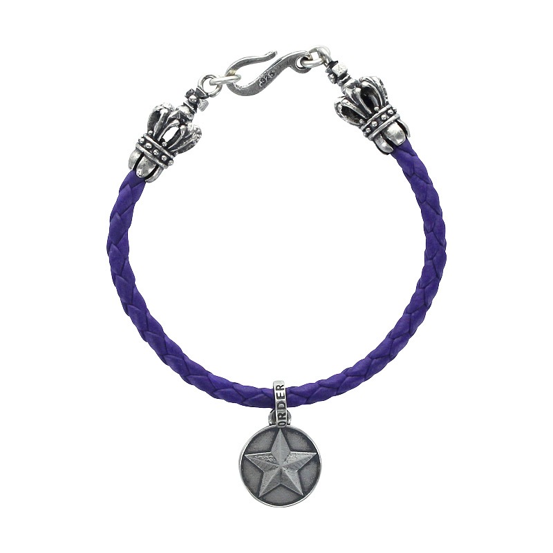 BRAIDED BRACELET WITH CROWN TIPS & CROWN / CHEVRON STAR COIN