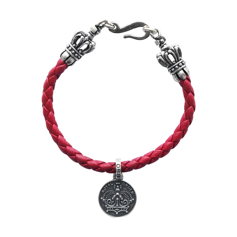 BRAIDED BRACELET WITH CROWN TIPS & CROWN / CHEVRON STAR COIN